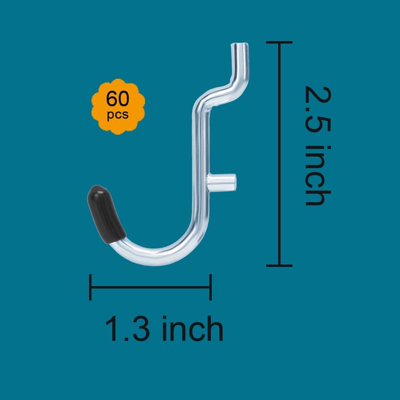 Daanxw 1/4 Inch Extra Thick Pegboard Hooks,Only Suitable for 1/4"" Pegboard Board,Metal Pegboard Hooks for Hanging Storage(60pcs J Hook, Black) - Image 4